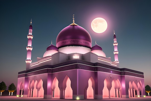Ночная мусульманская мечеть Фото архитектурного дизайна Рамадан Карим Ид Генеративный AI