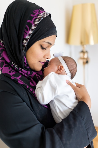 Muslim mother and baby