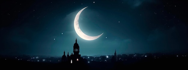 Muslim night moon city Generative AI