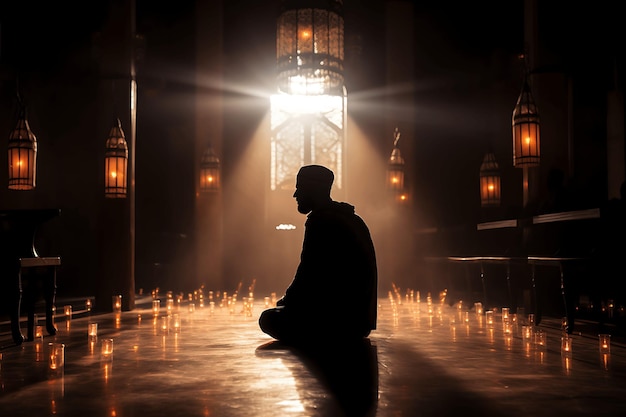 Photo muslim old man pray in mosque