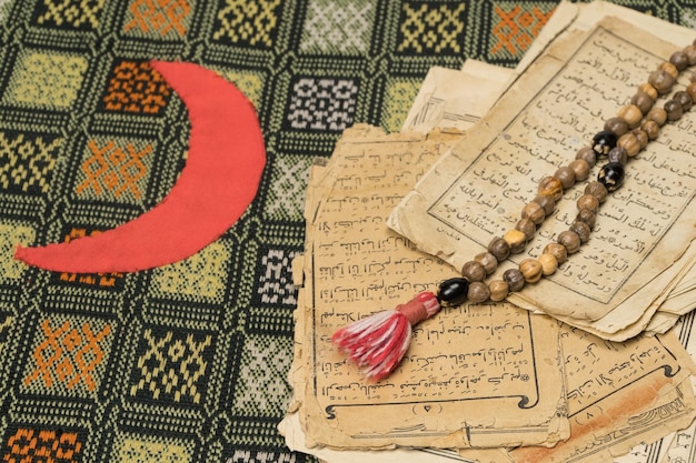 Muslim prayer beads with ancient pages from the Koran Islamic and Muslim