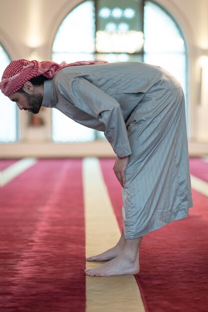 muslim prayer inside the mosque in namaz worship Allah