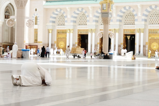 Muslim praying at Medina mosque