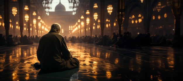 Muslim praying in the temple generative ai