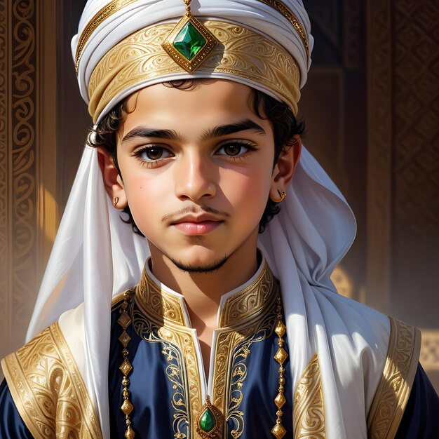 Фото Мусульманский принц в роскошной украшенной одежде