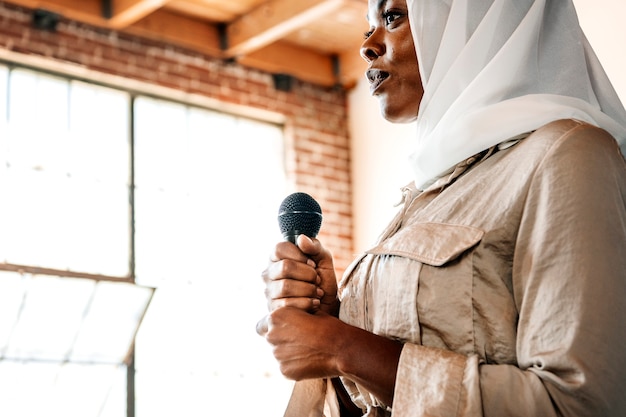 Muslim speaker in a workshop