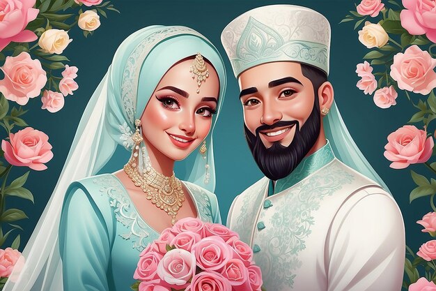 Muslim wedding character illustration for invitation