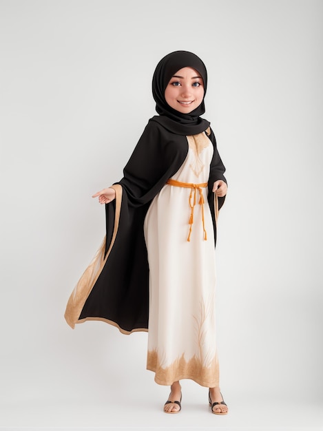 a muslim woman in a black and white dress