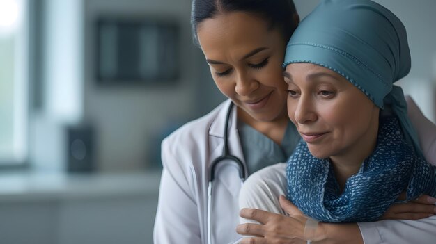 Photo muslim woman doctor with hijab comforting her patient at the hospital medical and healthcare concep