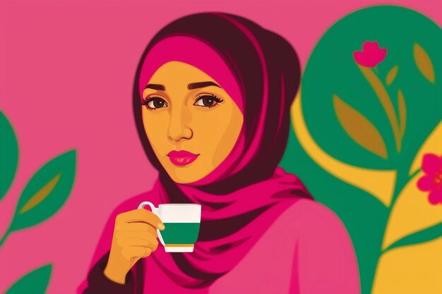 A muslim woman drink coffee aromatic bliss an arab womans coffee journey generative ai