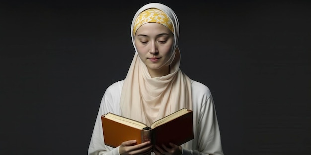 コーランのポーズを保持しているイスラム教徒の女性