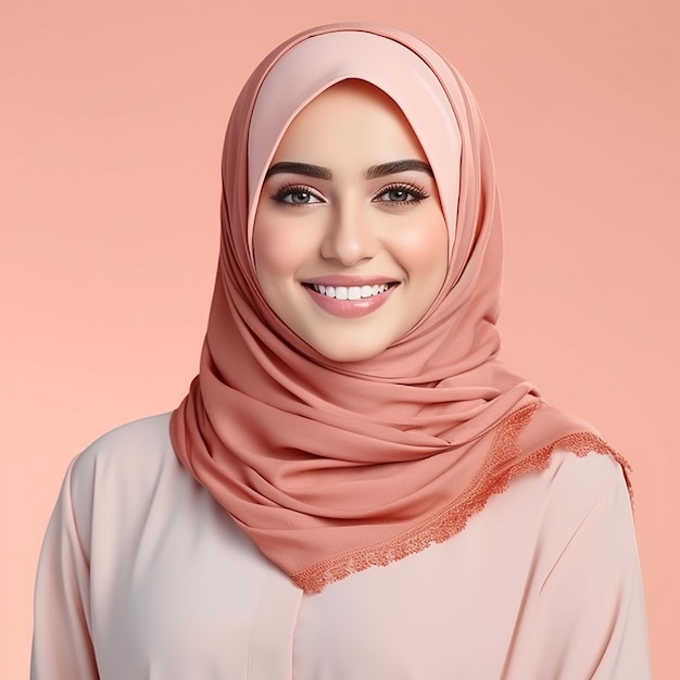 A muslim woman makeup model advertisement skin care glowing face skin wearing hijab