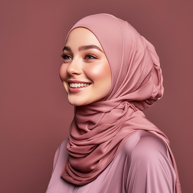 A Muslim woman makeup model advertisement skin care glowing face skin wearing hijab