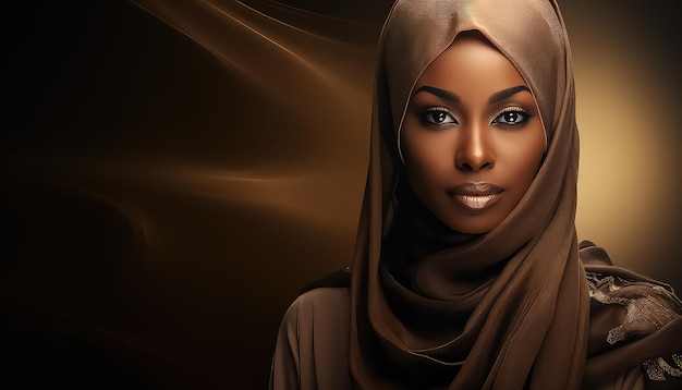 muslim woman portrait in the style of dark white and dark bronze