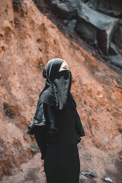 Muslim Woman Pose at the Desert CloseUp