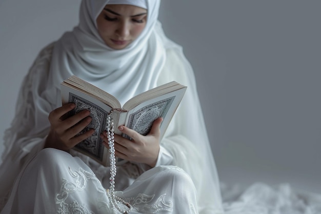 muslim woman praying with quran