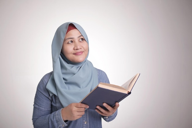 Muslim Woman Reading Book and Thinking