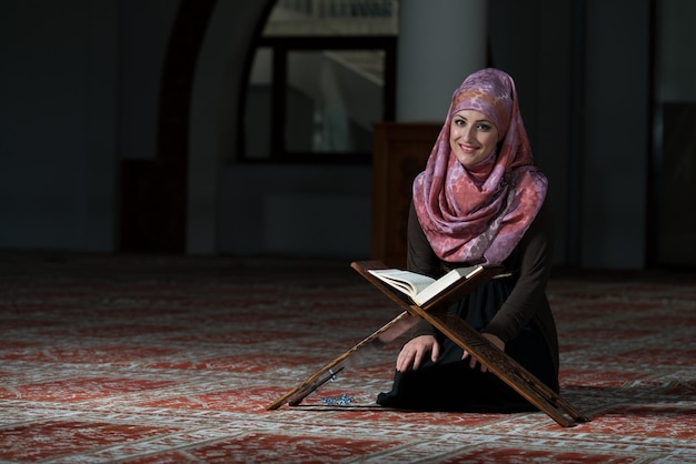 Muslim Woman Reading Holy Islamic Book Koran