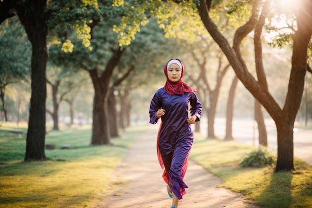 muslim woman running in morning