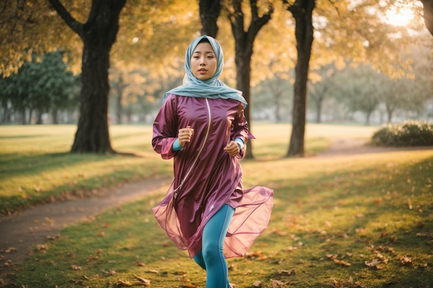 muslim woman running in morning