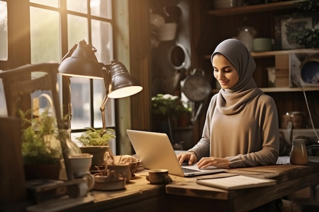 Muslim Woman Thriving in Online Home Business Generative Ai