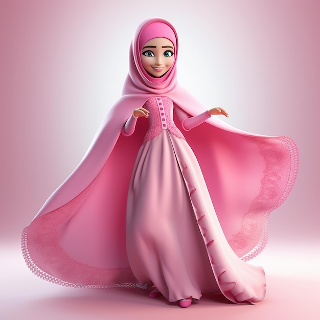 Muslim Woman Using Princess Pink Dress