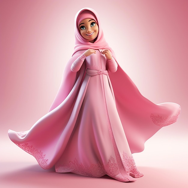 Photo muslim woman using princess pink dress