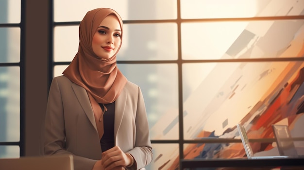 Photo muslim woman wearing hijab in office room