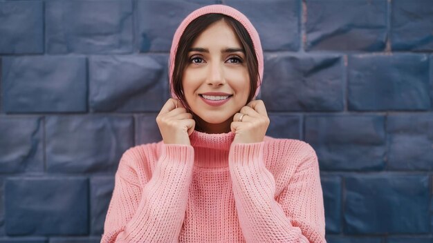 Photo muslim woman wearing pink sweater