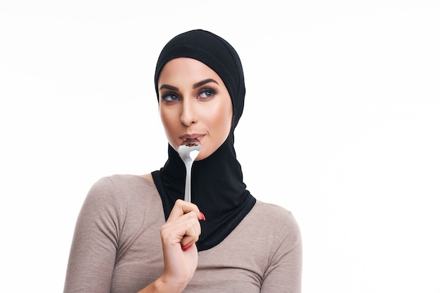 muslim woman over white