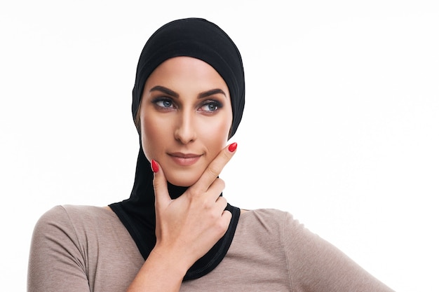 muslim woman over white