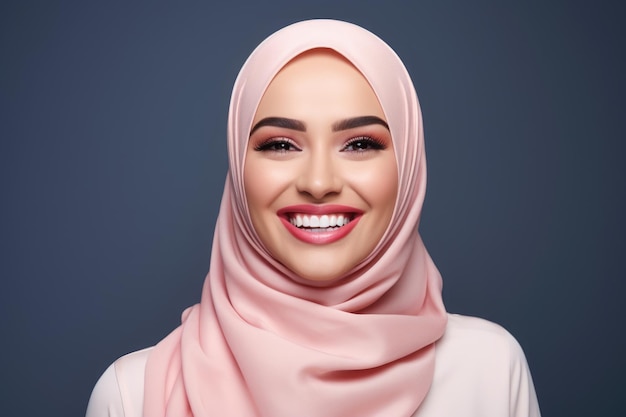 Muslim woman with beautiful smile white teeth advertisement for perfect smile products