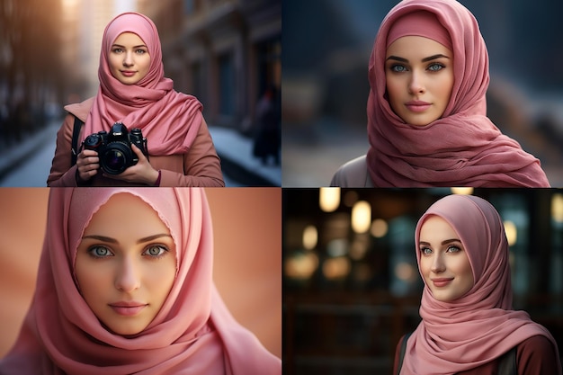 Photo muslim woman with pink hijab celebrating breast cancer awareness month