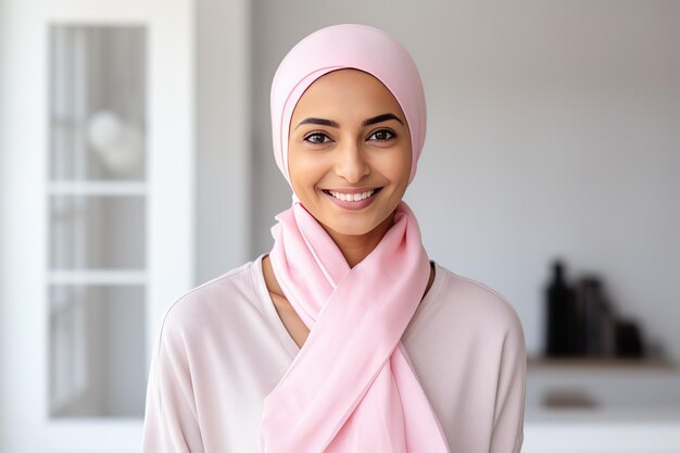 Muslim woman with pink ribbon