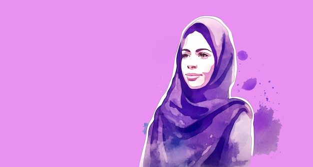 Photo muslim women in iran advocate for women's rights watercolor illustration in purple hues generative ai