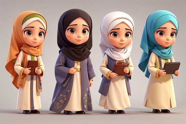 Muslim women set Cute cartoon Arab girls in traditional dress Businesswoman collection