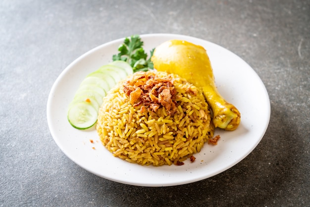 Muslim yellow rice with chicken