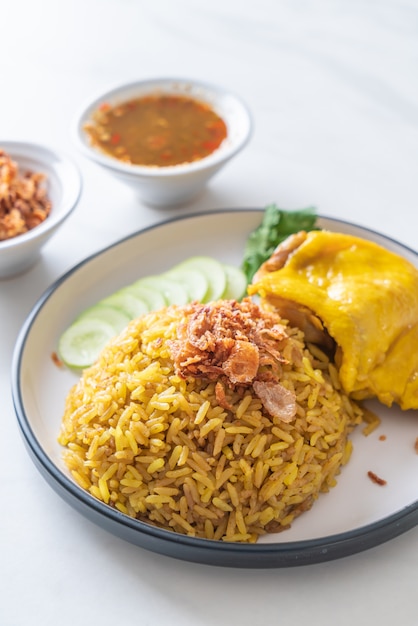 Muslim yellow rice with chicken