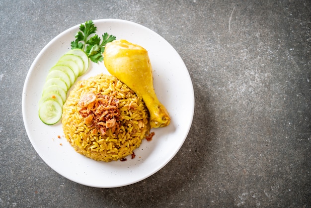 Muslim yellow rice with chicken