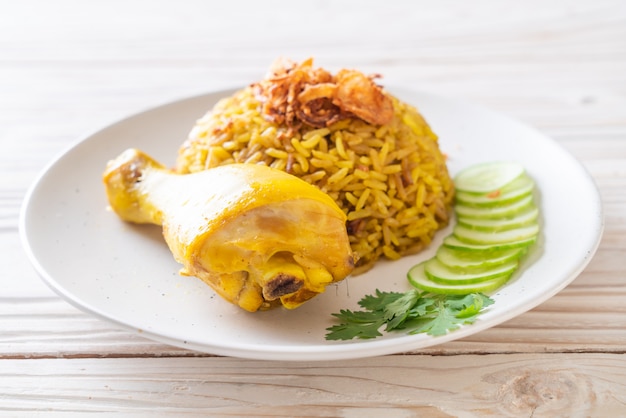 Muslim yellow rice with chicken