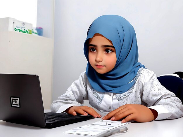 A muslim young girl is working online for her customer
