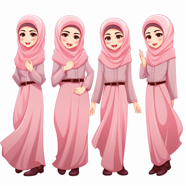 Muslimah characters in a pink dress