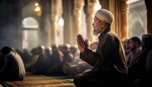 Photo muslims praying at mosque