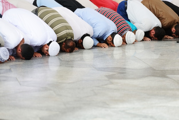 Muslims praying together at Holy mosque