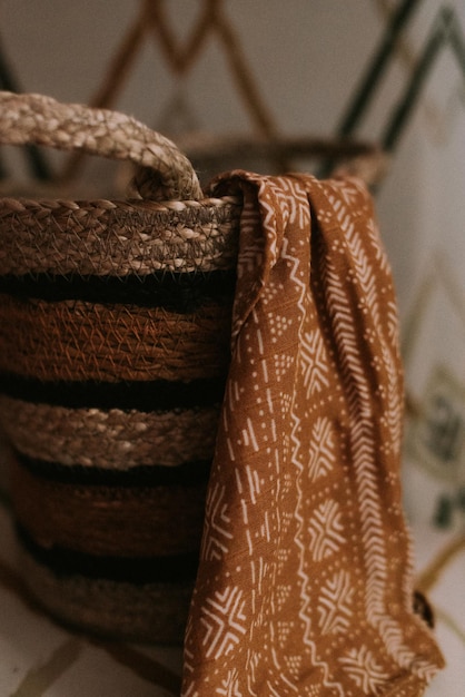 Photo musline diapers in the wicker basket