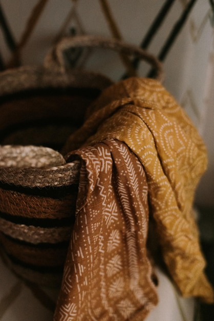 Photo musline diapers in the wicker basket