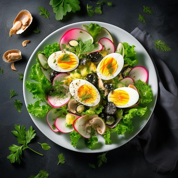 Mussel and quail egg dietary salad