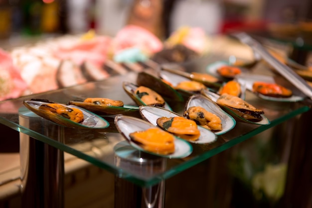 Mussels on the glass plate