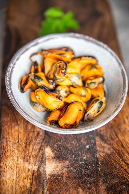 mussels ready to eat seafood fresh healthy meal food snack diet on the table copy space food