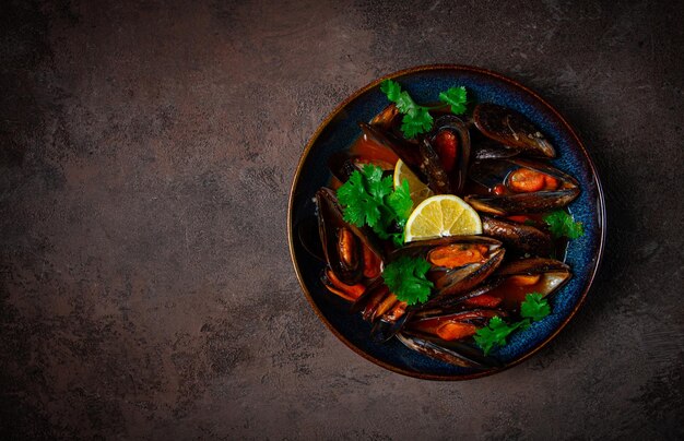 mussels in tomato sauce homemade no people